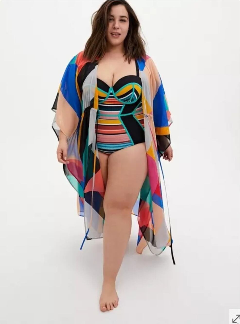 Torrid Womens Colorblock Maxi Chiffron Swim Suit Coverup Kimono Plus Size 1X/2X